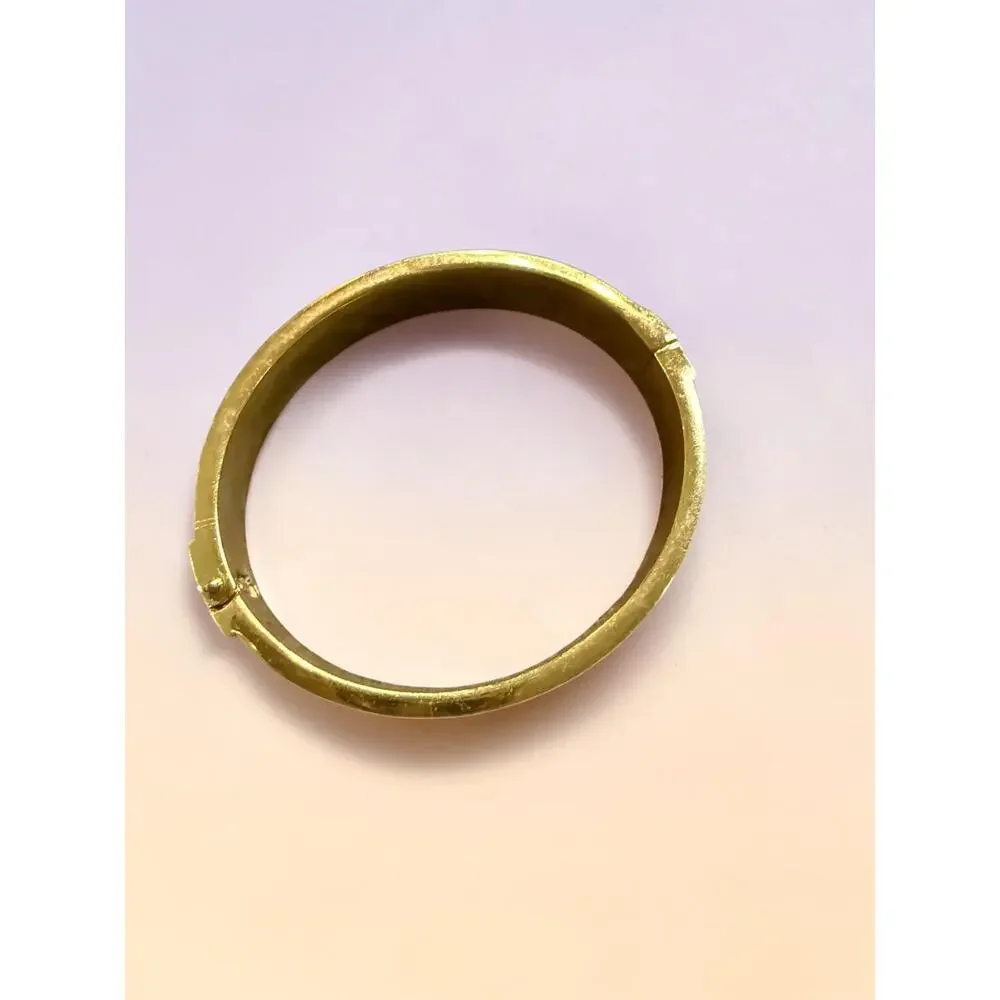 Talbots Green White Plaid Enamel Hinged Bangle Bracelet Gold Tone Preppy
